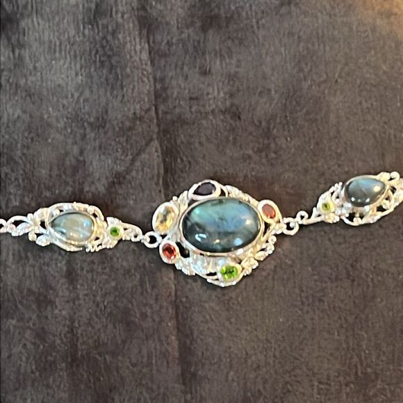 Karis Malagasy Labradorite Multi Gemstone Clelestial Garden Bracelet, Platinum - Picture 11 of 17
